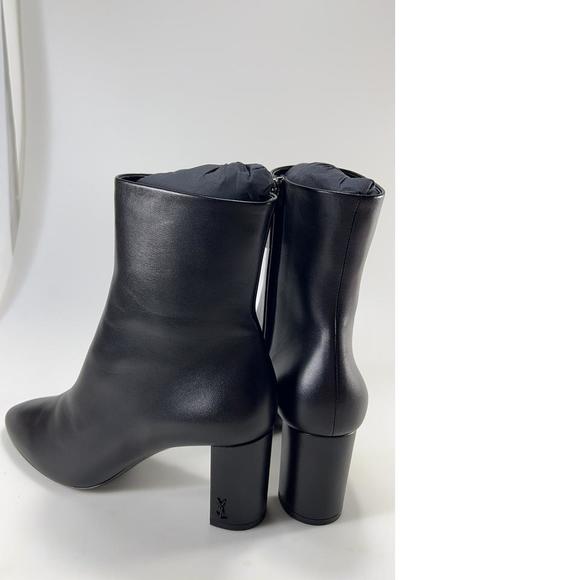 YSL Black Lou Pin Zip 70mm Nappa Leather Almond Toe Boots Booties D829 - Picture 8 of 12